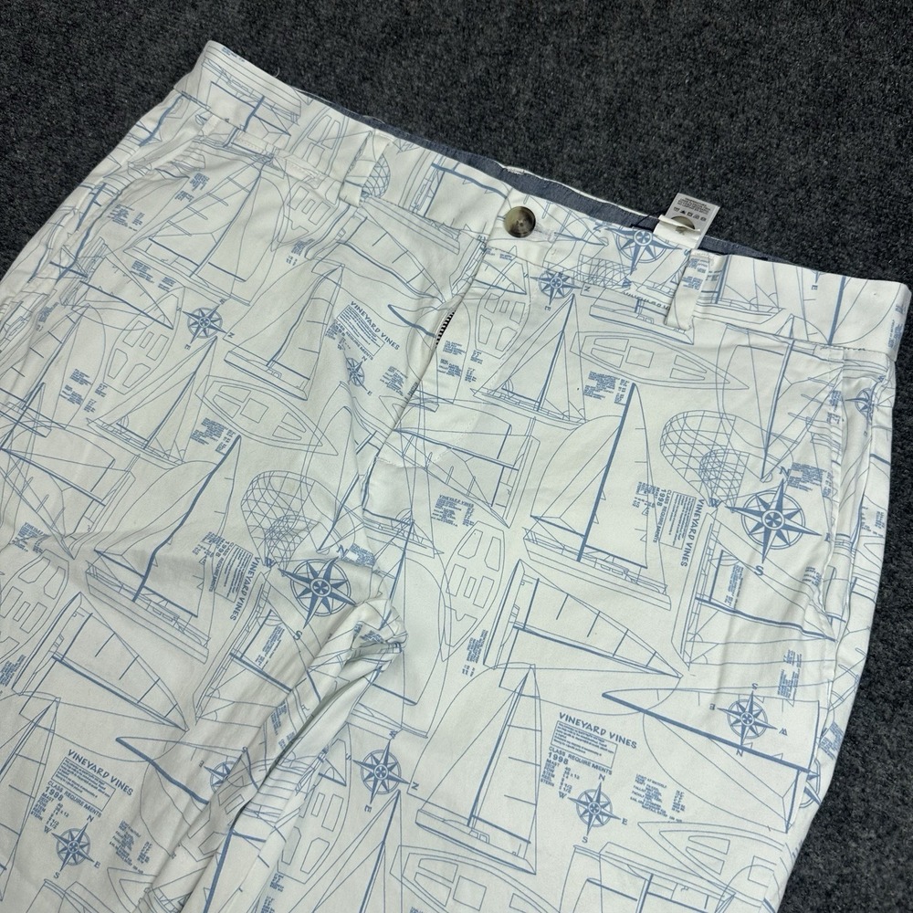 Vineyard Vines Breaker Pants Mens 36x30 White Sailboat Print Nautical Geo Chino